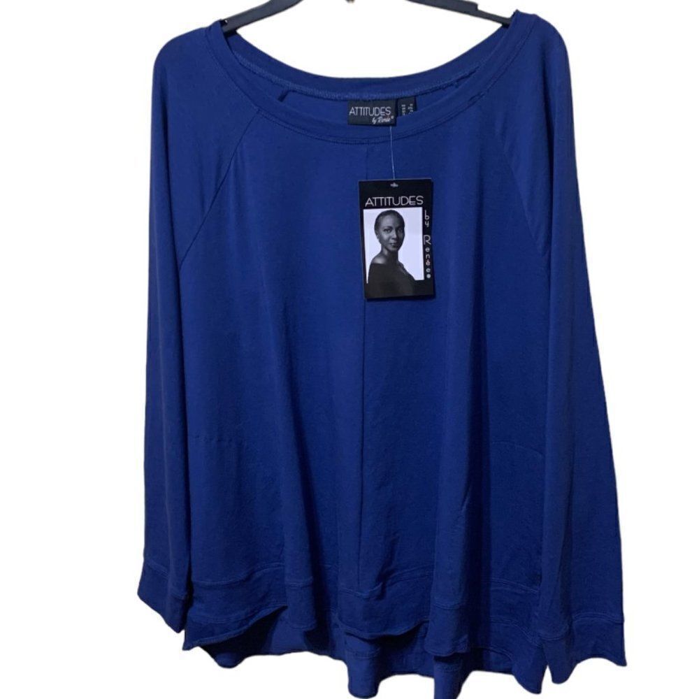 ATTITUDES by Renee Glazed Navy Cotton Top NWT Size 1X